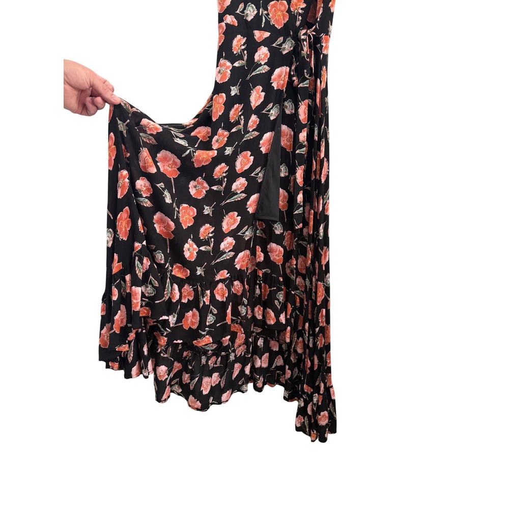 Miami Francescas Black Floral Poppy Wrap Maxi Dress Small DA7145-DQV